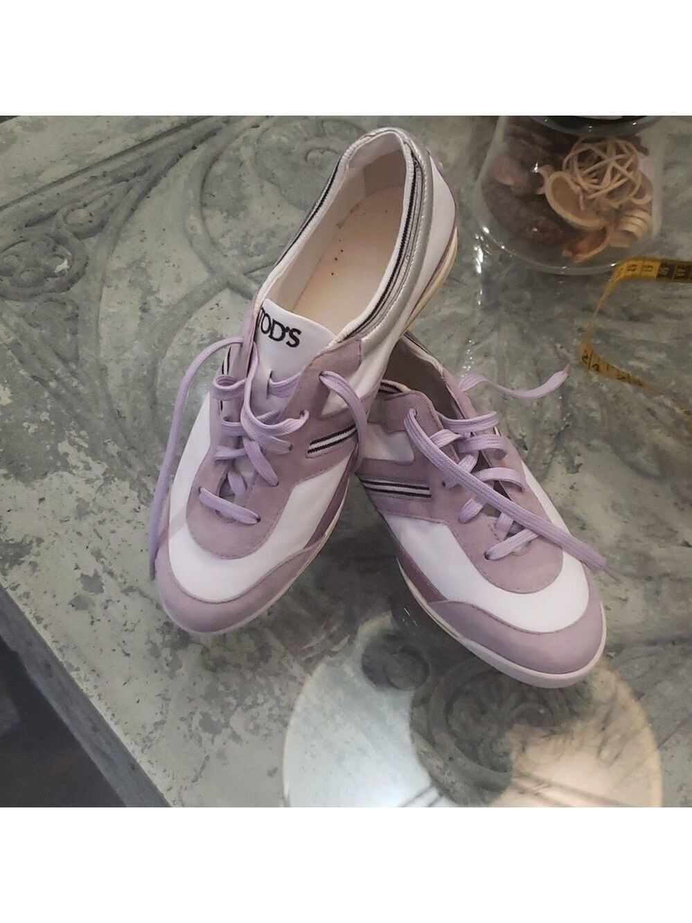 TOD'S purple/Silver suede and leather low top sneakers size 36